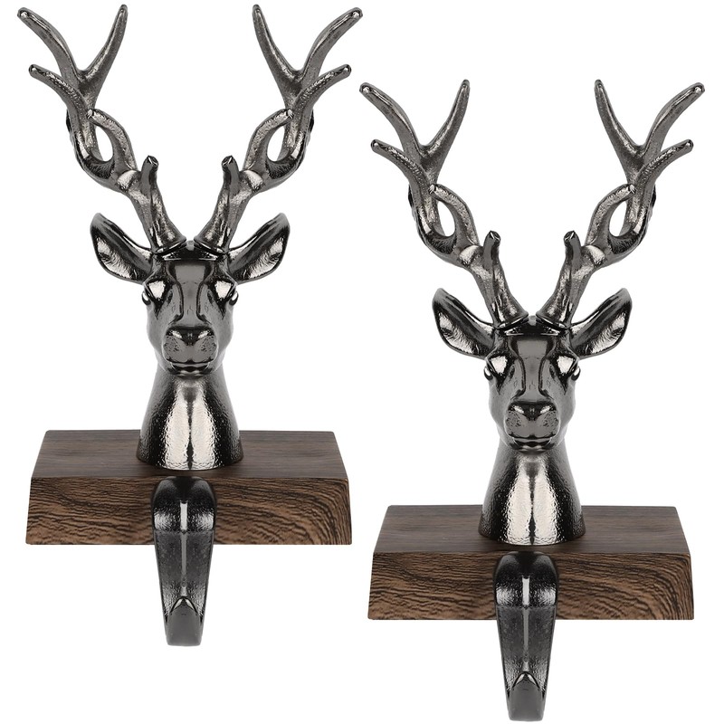 Hxezoc 2 Pack Reindeer Christmas Stocking Holders, 3D Black Metal