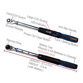 Summit Tools 1/2 inch UltraPrecision Digital Torque Wrench, 7.4-147.5 ft-lbs Range Accurate to ±1%, Set Target Torque, LED and Buzzer, Calibrated (WEP4-200CN)
