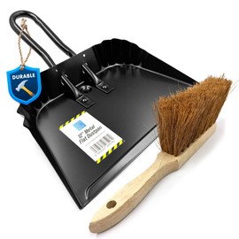 Metal Dustpan and Brush Set Featuring Flat Lip for Better Floor Contact Brush and Dustpan with Soft Hand Brush and Dustpans with Serrated Edges Dust Pan and Brush Set (Dustpan with Soft Hand Brush)