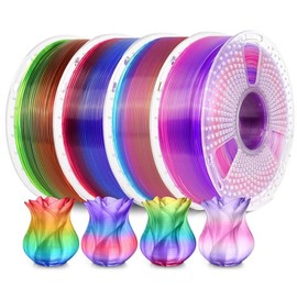 SUNLU PLA Rainbow Filament Silk PLA+ Rainbow Filament 3D Printer Filament Multicolor 3D Printer Filament for Easter, Christmas & Small Business (Smooth Color Change 8m/Color, 1kg 330m:_Transparent Rainbow-4 Color Bundle