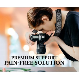 Correa de cámara de color plata real y negro tejida para todas las cámaras réflex digitales. Correa de cuello y hombro universal bordada, patrón único, mejor relleno de calcetín para hombres y mujeres fotógrafos