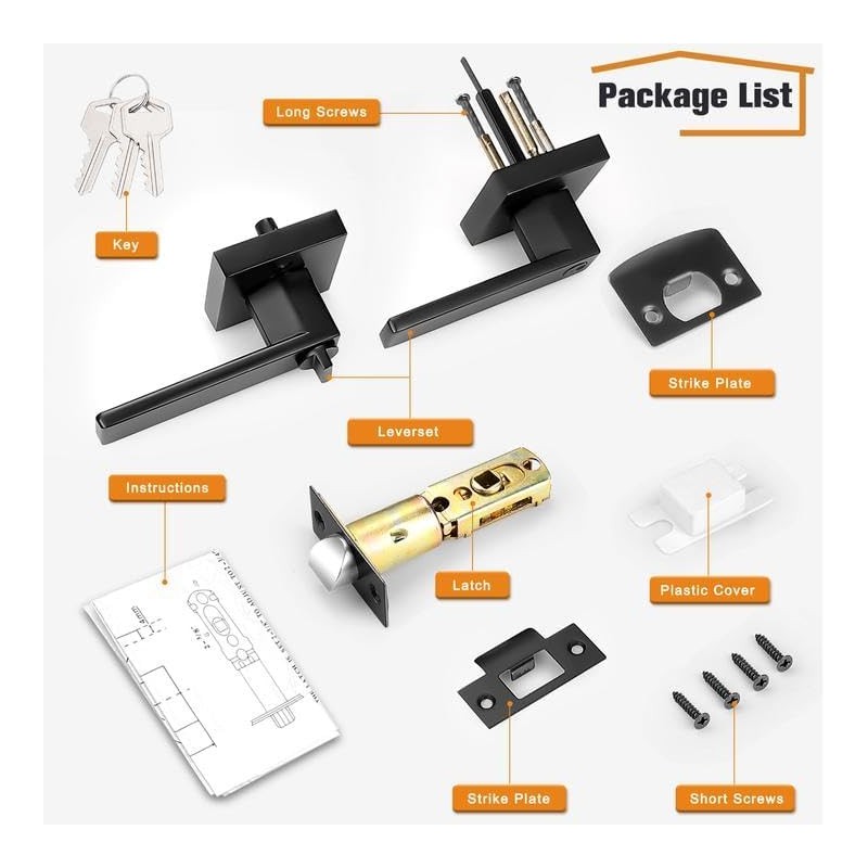 Probrico Entry Door Levers Matte Black with Keys, Heavy Duty