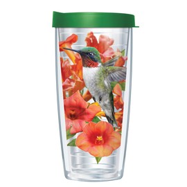 Clear Hummingbird Wrap Traveler 16 Oz Tumbler Cup with Green Lid