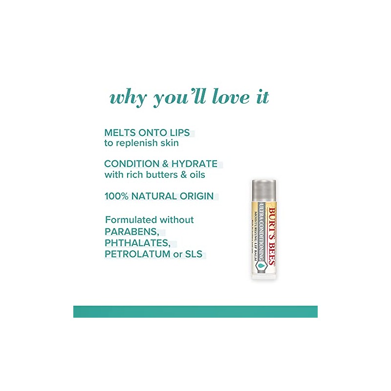 Burt's Bees Moisturising Lip Balm, 100% Natural Intensive Lip Care