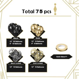 Party Balloons Decorations for Birthday, Christmas, New Years, Wedding, Graduation Decorations Black and Gold Balloons 12in and 5in Latex Party Xmas decora bulk (Black Gold Balloons(75pcs))