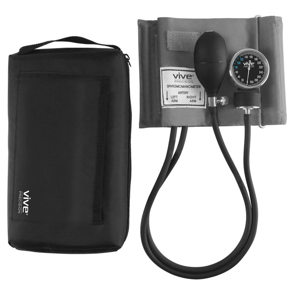 Vive Precision Manual Blood Pressure Cuff - Aneroid Sphygmomanometer with Case - BP Kit Monitor for Adults, Nurses - One Hand, One Tube Upper Arm Cuff Machine - BPM Meter Device for Professionals