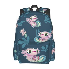 Cute Axolotl Print Multipurpose School Bag Bookbag for Teenage Boys Girls Daily Backpack