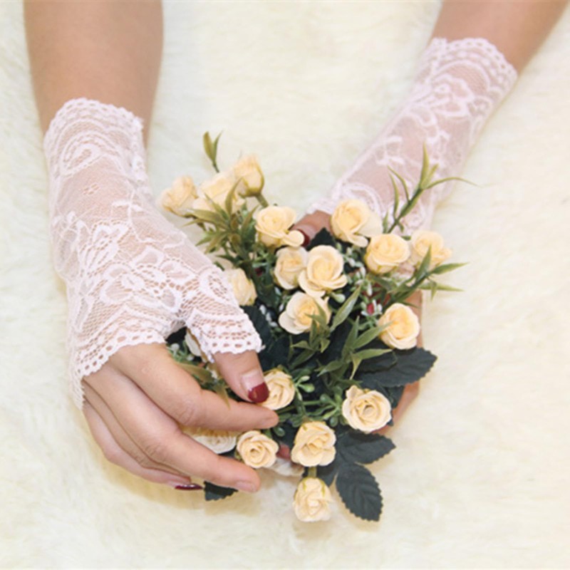 Tidyworm Women's Lace Gloves, Fingerless, UV Protection, Summer, Stylish, Floral
