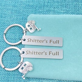 xyqcy Happy Camper RV Keyring, Shitter's Full Camper Keychain Camping Birthday Christmas Gift for Men Women Trailer Vacation Redneck Hillbilly Outdoor Adventure Camper Lover Jewelry