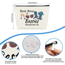 Nashville Travel Gifts Makeup Bag Nashville Girls Trip Western Cowgirl Gifts Cosmetic Bag Country Music Gifts for Traveller Women Friend Sister Bestie Birthday Bachelorette Party Gift Travel Pouch