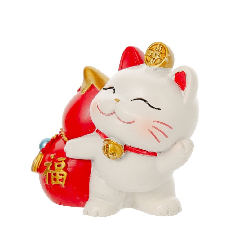 Maneki Neko Statue - Tiny Money Lucky Cat, Caishen Cat,