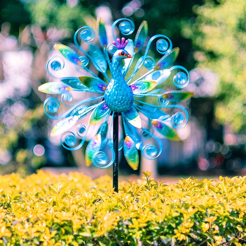 VEWOSTAR Outdoor Wind Spinner 58" Metal Peacock Wind Spinner Double
