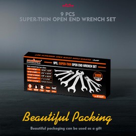 HORUSDY Thin Wrenches Set | SAE | 9-Piece | Including 1/4" to 1-1/16" | Bike Wrench Set | Thin Open End Wrench Set with Rolling Pouch