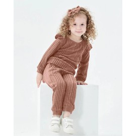 Mioglrie Baby Girl Clothes Toddler Sweatsuit Fall Winter Outfits 18-24 Months Sweatshirt Fleece Ruffle Long Sleeve Rose Pink Sweat Pant Set Infant Girls Clothing