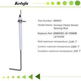 Ketofa 69w43 Flame Sensor Replacement Compatible with Lennox Armstrong Ducane Furnace, 90° Flame Sensor Sensing Rod Replaces 69W4301 LB-74940B LB74940B