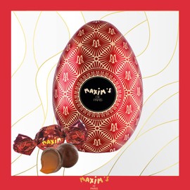 Easter Egg Tin Box Filled with Chocolate and Salted Caramel Bonbons - Maxim's De Paris (Red Egg)