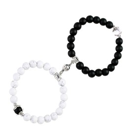 2pcs Mutual Attraction Obsidian Magnetic Pair Bracelet Black Pearl Relationship Matching Bracelet BFF Gift Jewellery, Metal