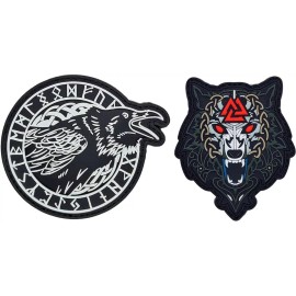 Odin's Ravens Wolf Walknut Viking God 3D PVC RUBBER PATCH | 2PC HOOK BACKING