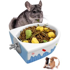 Niwaes Chinchilla Food Bowl Gerbils Cage Feeder Hanging Guinea Pig Food Dish Small Animal Ceramic Feeding Bowls for Syrian Hamster Ferret Bunny Hamster (Blue, M)