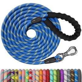 NTR Long Dog Leash - 50 FT Rope with Swivel Hook, Reflective Threads, Comfortable Handle - Training Leash for Medium & Large Dogs - Blue