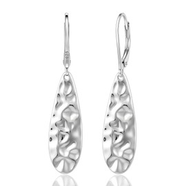 Trinckle 925 Sterling Silver Teardrop Earrings, Hammered Leverback Earrings