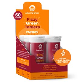 Amazing Grass Fizzy Green Tablets Energy Tropical: Greens + Green Tea Caffeine, Water Flavoring Tablet with Antioxidants, 60 Count