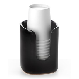 Viosuniu 5 oz Square Ceramic Bathroom Cup Dispenser for Kids and Pregnancy - Disposable Paper Cup Holder for Mouthwash Cups on Bathroom Vanity Countertop (Black-1, 1 Pack)