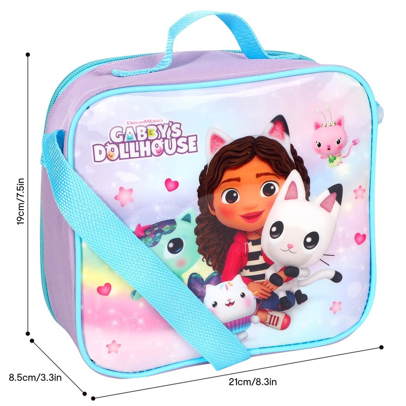 Gabbys Dollhouse Insulated 3 Piece Lunch Bag, Sandwich Box &