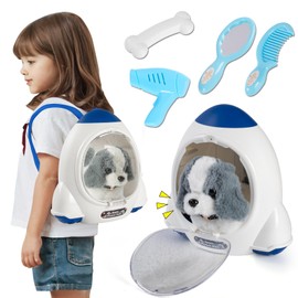 KAYOMIPE Robot Dog Toy for Kids,Electronic Pet Puppy W/Walking&Barking,Pet Care Pretend Play Set,Interactive Plush Stuffed Toys with Backpack, for Boys,Girls,Toddlers