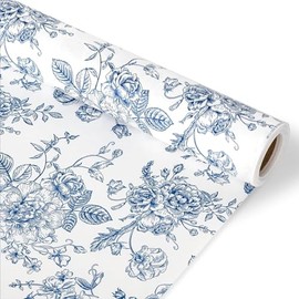 JarThenaAMCS Blue White Floral Wrapping Paper -Mini Roll- 17 In x 16.4 Ft Chinoiserie Flower Gift Wrap Paper for Wedding Baby Shower Birthday Party Wrapping Supplies