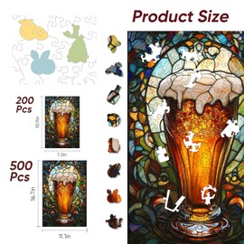 delobil Wooden Puzzles for Adults, 5MM Thick Beer Jigsaw Puzzle 500 Piece, Unique Shaped Wood Puzzle Birthday Gifts for Friends and Family Game 16.7 * 11.1Inch