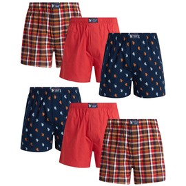 U.S. Polo Assn. Men’s Underwear – Woven Boxers with Functional Fly (6 Pack), Size X-Large, Navy/Hot/Navy Print