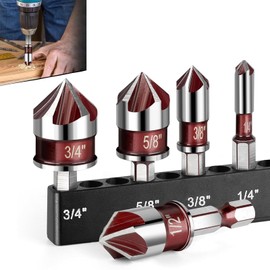 Yuentoen Countersink Drill Bit Set, Countersink 82°, HSS Countersink and Deburring Set, Countersink Counter, 5 Edged Countersink Drill Bit Set for Metal, Wood, Countersinks, Wood Countersink Drill