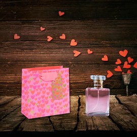 Glick Luxury Pink & Red Hearts Valentine's Day Gift Bag, Suitable for Mother's Day and Other Celebrations, Gift Bag for your Valentine 14 x 14 x 6 cms, Pink & Red