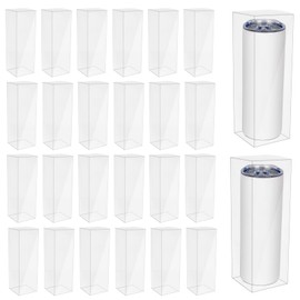 24 PCS Gift Boxes for Sublimation Tumbler 3.3 x 3.3 x 9.8 Inch Transparent Exhibition Boxes with Protective Film for 12 oz, 20 oz, 30 oz Heat Press Sublimation Blanks Skinny Tumbler Gift Wrapping