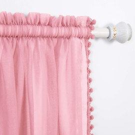 Elegant Comfort Semi-Sheer Pom Pom Tassels Curtains - 2 Panels Set - with 2inch Rod Pocket - Solid Sheer Curtain Drapes for Living Room, Bedroom, W40 X L84, Dusty Rose