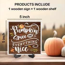 Fall Wood Plaque With Stand, Pumpkin Spice And Everything Nice Desk Sign Decor for Farmhouse Home Office Table Shelf, Rustic Thanksgiving Wood Sign Gifts for Women Men -12