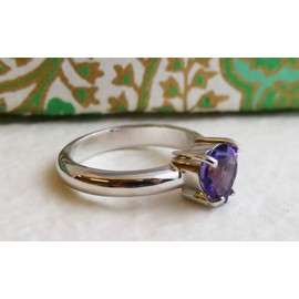 Amethyst Gemstone Heart Sterling Silver Ring US Size 9 / Diameter 19