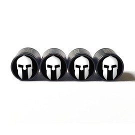Spartan Warrior Trojan (Style 5) Tire Valve Caps - Black Aluminum - Set of Four