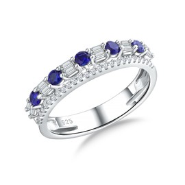 DAYBYDAY Sapphire Band Ring 925 Sterling Silver Blue Ring Double Eternity Band Sapphire Birthstone Rings for Women Size 8