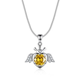 Bellitia Jewelry Women's Necklace Wing Pendant Angel Symbol Made of 925 Sterling Silver, Angel Chain with Birthstone Cubic Zirconia Jewellery Gifts for Women Girls, Sterling silver, Citrine