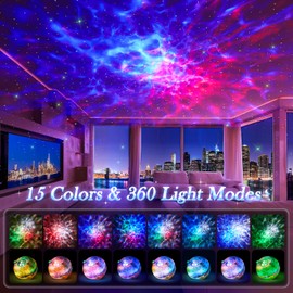 PIKOY Galaxy Projector,105 Light Modes Star Projector Light,15 White Noises+5.3 Bluetooth Star Projector Night Light Projector,Remote Galaxy Light Projector for Bedroom,Timer+Dimmable Galaxy Projector