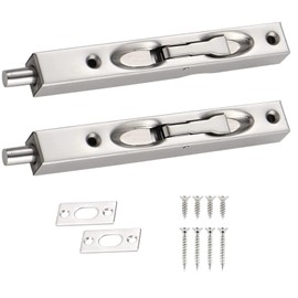 Jetisva 2pcs 6 Inch Door Flush Bolt Latch Lock Stainless Steel Sliding Bolt Lock Concealed Lever Action French Security Door Lock with Strike Screws for Internal Doors French Bathroom Wardrobe Cabinet