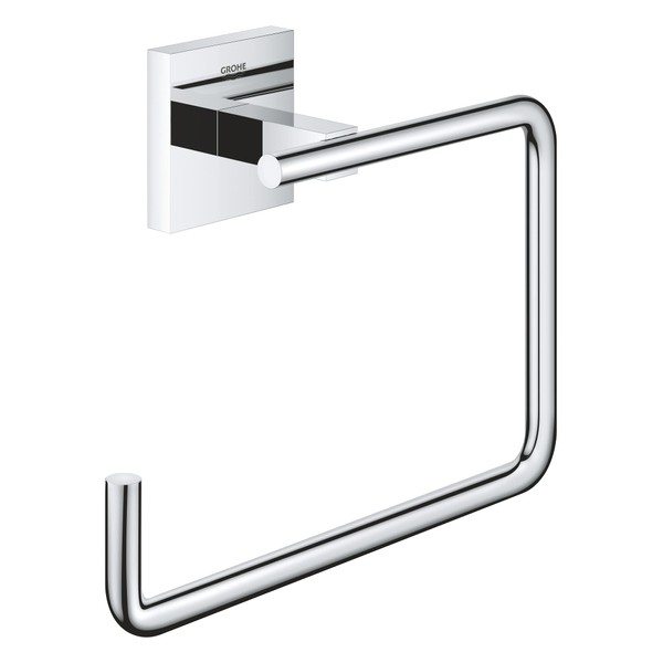 GROHE Start Cube Towel Ring – Bathroom Wall Mounted Towel Holder (Metal, Concealed Fastening, Including Screws and Dowels), Size 193 mm, Extra Easy to Fit with GROHE QuickGlue, Chrome, 40975000