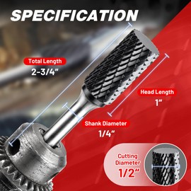 EZARC AlCrN Carbide Rotary Cutter (Pro), SA-5 Double Cut Burr 1/4 Inch Shank for Metalworking, 2 x Lifespan