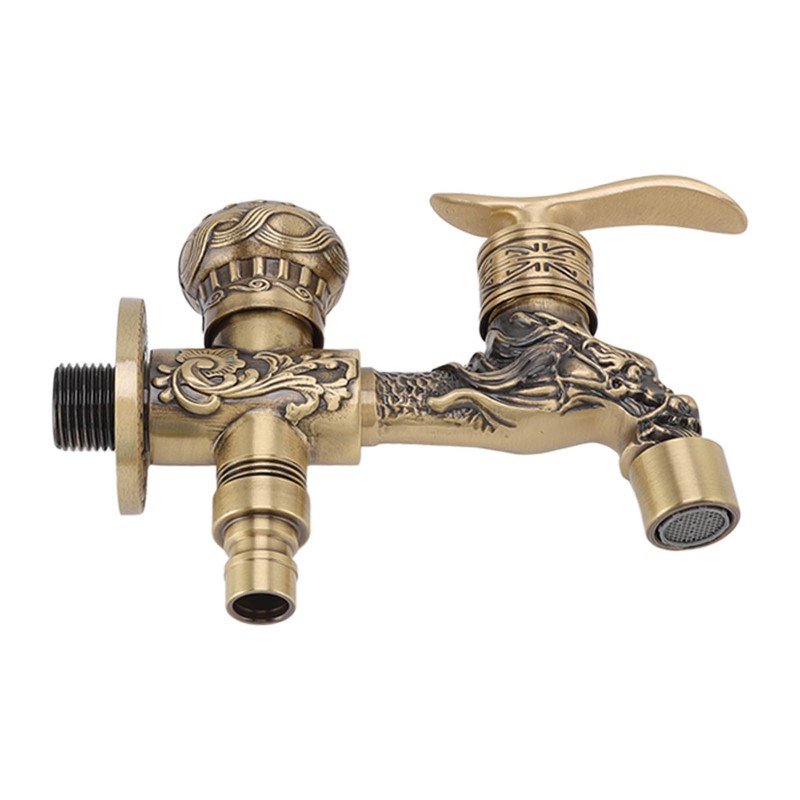 Water Tap 2 Handles 1 Hole Oil Rub Antique Dragon