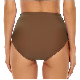 Annbon - Parte inferior de bikini de cintura alta con control de abdomen y cobertura completa para mujer, Marrón, M