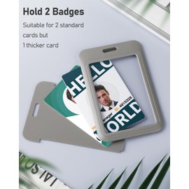 Uniclife Sliding ID Badge Holder Vertical Hard Plastic Case with Clear Window Grey Card Protector Pouch for Office School ID Credit Cards Proximity Key Cards Driver’s Licenses and Passes, 1 Pack