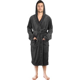 NY Threads Men's Hooded Bathrobe, Soft Fleece, Dressing Gown, Men's Sleepwear & Bathrobe, darkgray