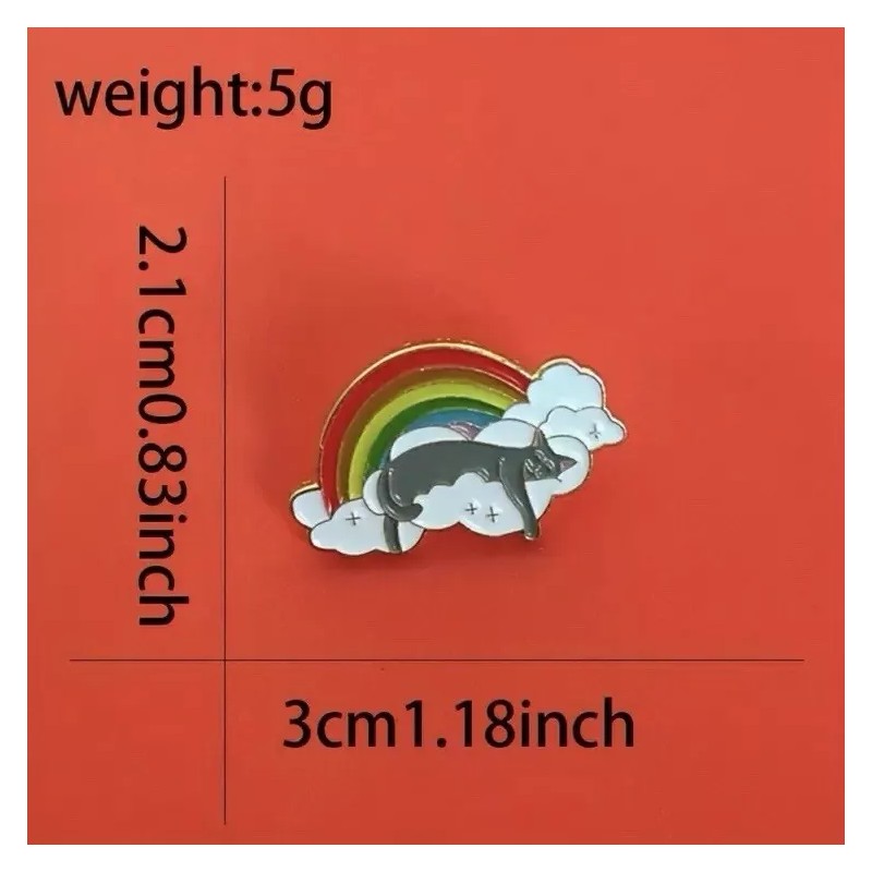 Kitty On A Rainbow Cloud Enamel Pin - Black Cat
